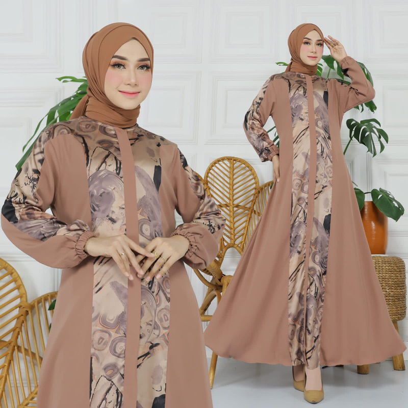 Camila Dress |Gamis Kombinasi Armani silk Mix Royal Twiss |Gamis Pesta Terbaru|Gamis Lebaran 2023