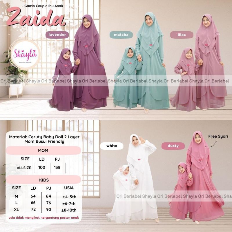 SETELAN GAMIS DRESS COUPLE IBU DAN ANAK HIJAB BAHAN CERUTY BABYDOLL BUSUI FRIENDLY FREE SYARI ZAIDA 