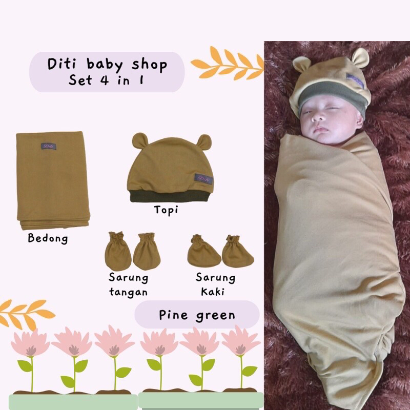 DITI BABY - 1 Set Bedong Selimut (Topi + Mittens + Booties + Headband) Etalase 2