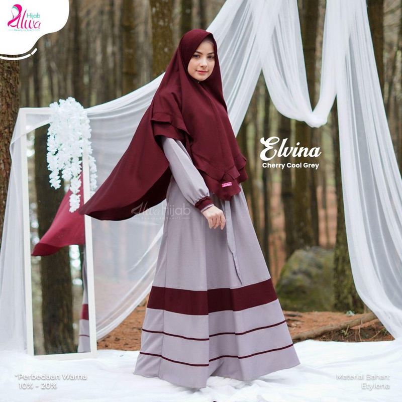 Gamis Alwa Hijab Elvina Set Simple Busui Jilbab Pet Antem