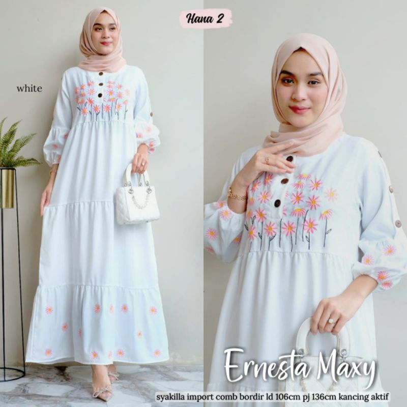 Ernesta maxy by hana / couple safina anak / gamis syakilla bordir ori / gamis motif / maxy dress