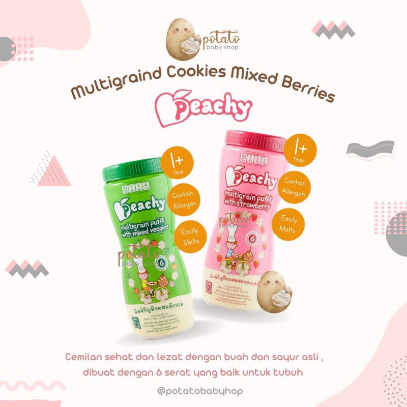 Peachy Multigrain Puffs With Mixed Veggie &amp; Strawberry - Snack Puff Anak