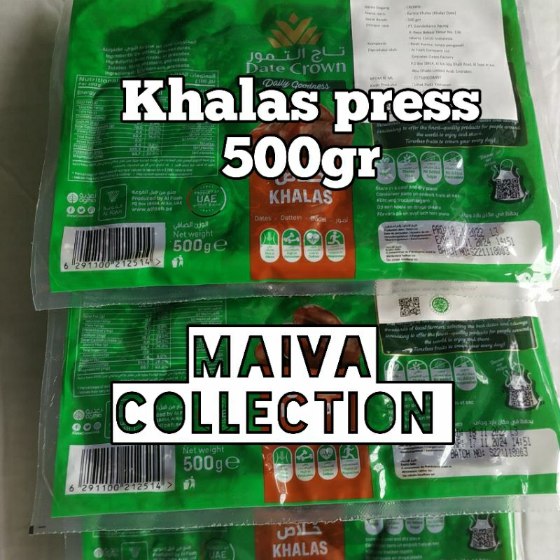 

KURMA DATE CROWN KHALAS 500gr PRESS/PRES/VAKUM THERMO/TERMO