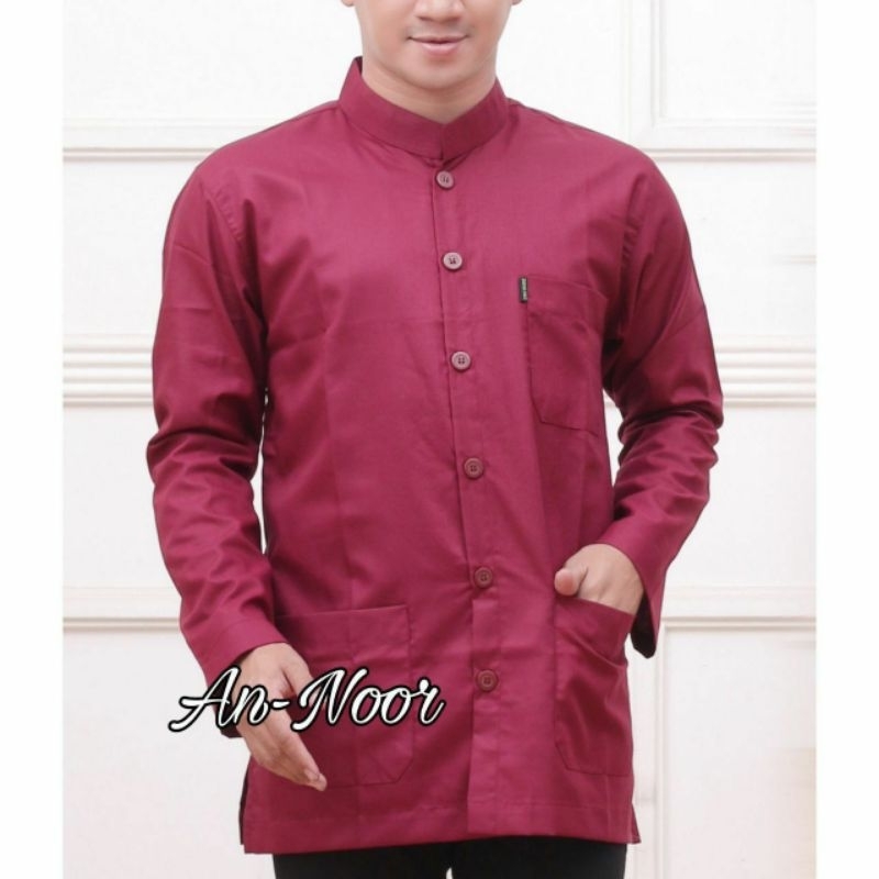 [Terlaris]Koko Haibah Baju Koko Kurta Polos Pria Dewasa Lengan Panjang Material Katun TOYOBO RM Size M L XL Varian Maroon