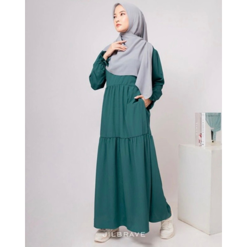Jilbrave Karina Basic Dress Green New Ori