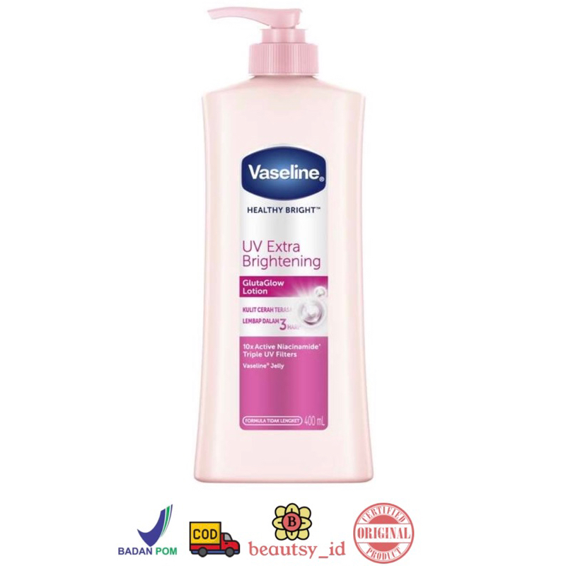 Vaseline UV Extra Brightening Body Lotion 400 ml Gluta Glow Lightening Mencerahkan 400ml - Original BPOM COD