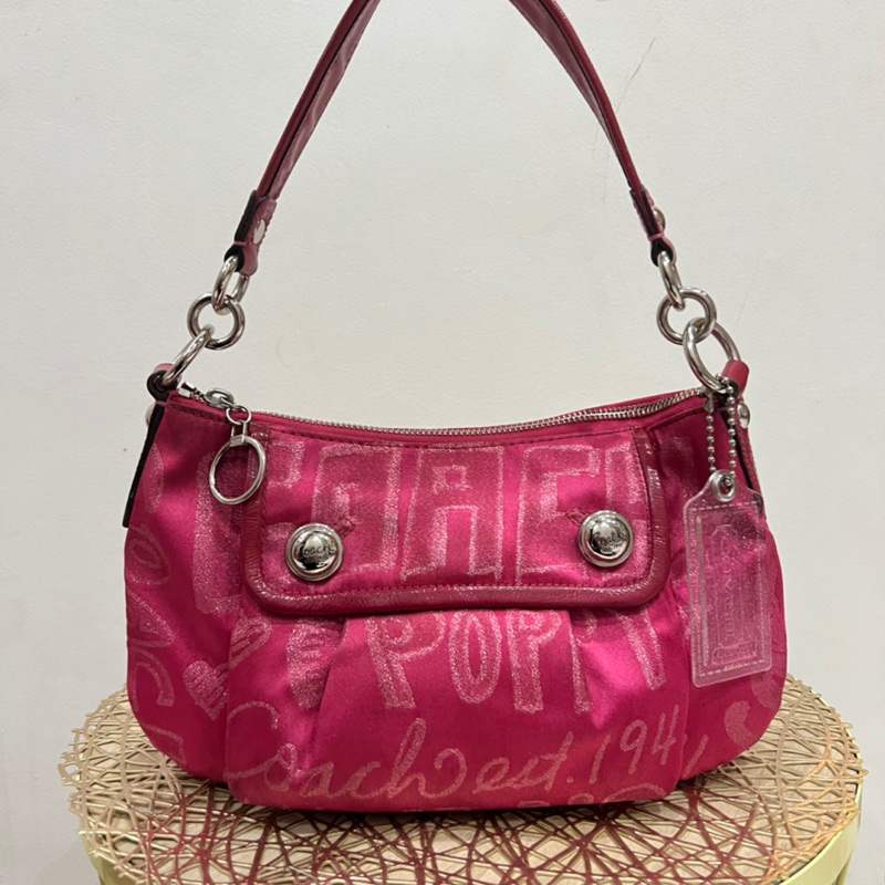 preloved coach poppy shoulder fuschia bag|tas bahu nylon emboss|tas ketek coach original tenteng