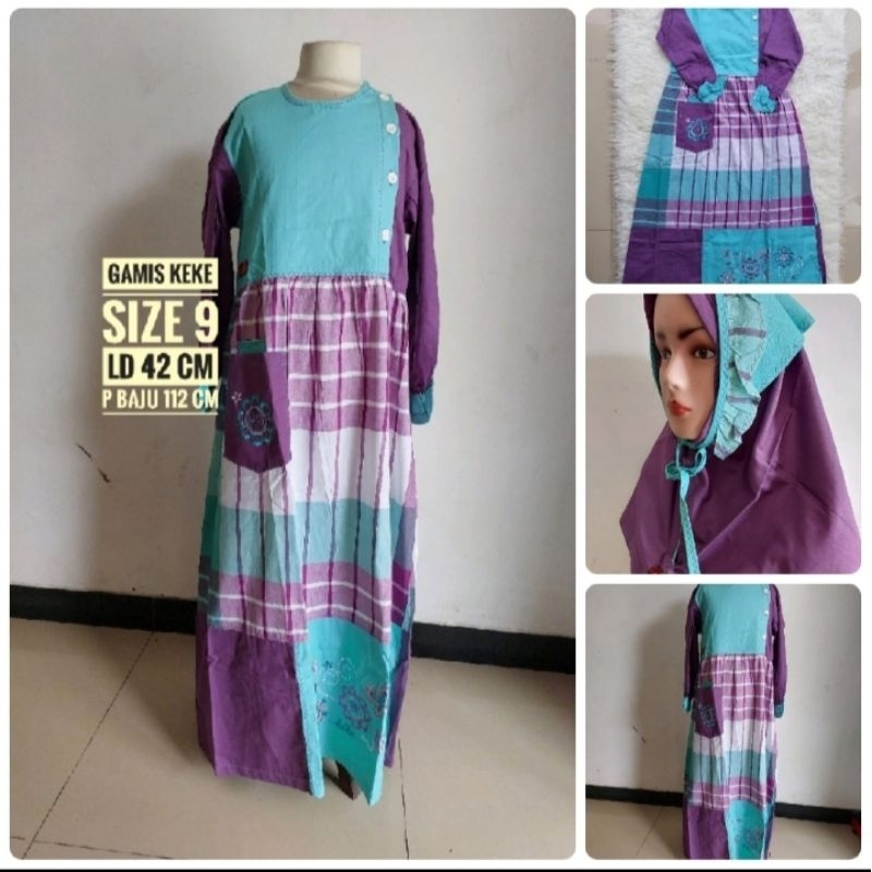 baju muslim anak perempuan gamis keke size 9 katun tosca
