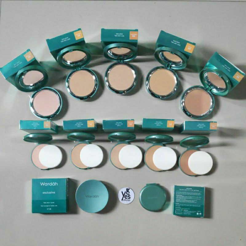 Wardah Exclusive Two Way Cake Bedak Padat Tempat + Kaca + Refil Original TWO Compact Powder Face Muka SPF 15 High Coverage for Flawless Look Cosmetic Wajah 01 sheer Pink 02 Light Beige 03 Sandy 04 Natural 05 Coffe