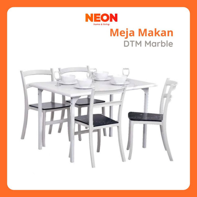 NEON Set Meja Makan DTM Marble 4 Kursi | Meja Makan Minimalis