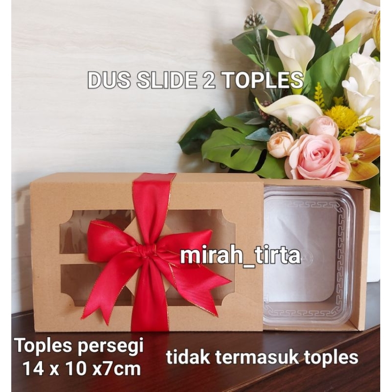 

❤DUS KUE❤ Kardus kue slide isi 3 toples. dua kue isi 2 toples. kardus kue lebaran .dus kue kering. kardus Natal eflute . kardus kue jendela mika