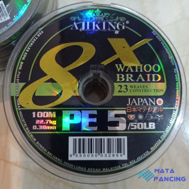 Benang PE Ajiking Wahoo Braid X8 connecting 100m benang pancing