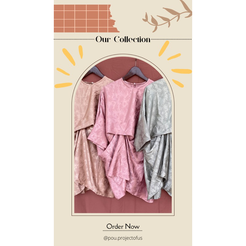 nurra kaftan satin silk motif premium baju lebaran