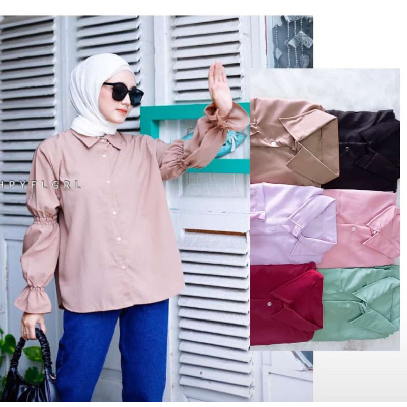 Kemeja Wanita Bahan Moscrepe Full Kancing Lengan Panjang OOTD Remaja