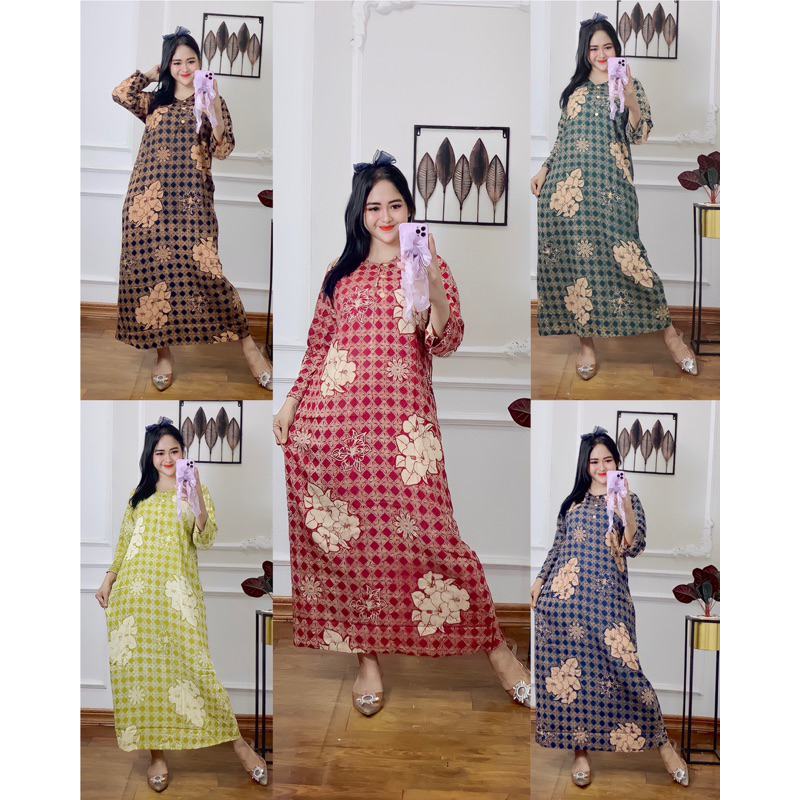 Batik Rinatex - Paket Bundling Longdress Cabutan 100rb Dapat 3pcs - Longdress Batik Sablon Busui Friendly