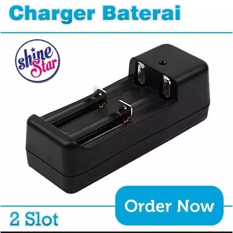 Paket Hemat Charger 2 Slot Plus 2 Baterai Imr 18650 Hitam 3000Mah