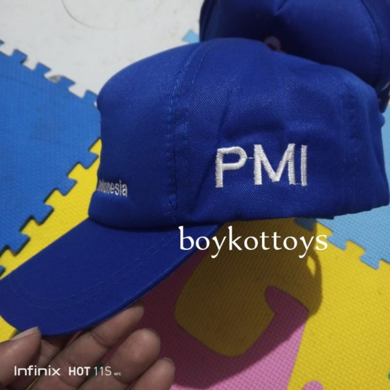 Topi biru PMI bordir halus / PMI madya bijian