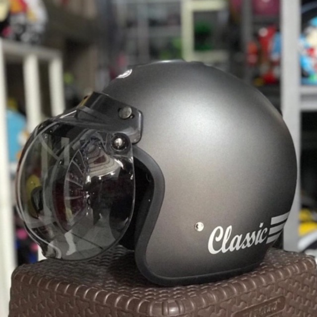 Helm Bogo Classic Full Leher Abu-Abu Doff