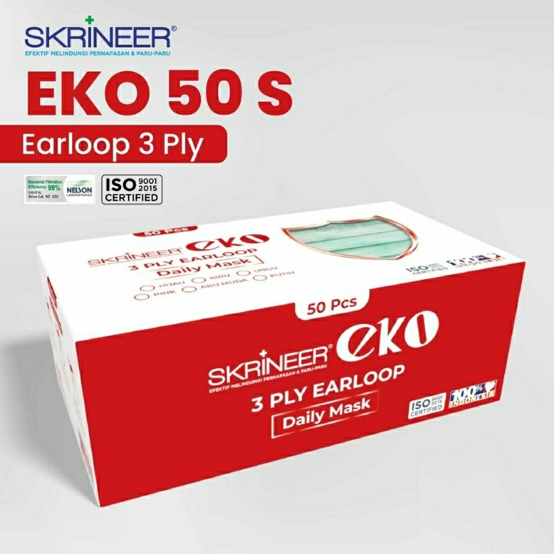 NEW✓MASKER SKRINEER DAILY EKO EARLOOP 3 PLY