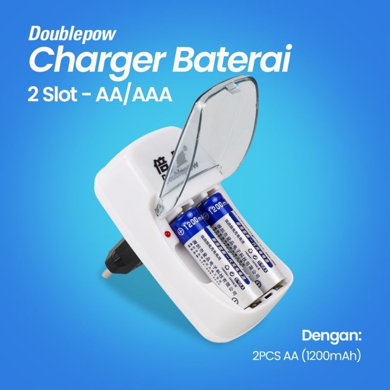 Doublepow Paket Baterai Cas / Rechargeble AA 1200mAh / AAA 1250mAh Dengan Charger Baterai AA/AAA