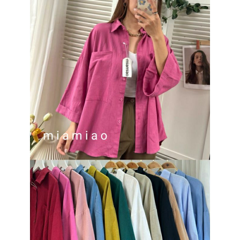 Kemeja Wanita Linen Oversize Olivia Shirt Linen Pocket