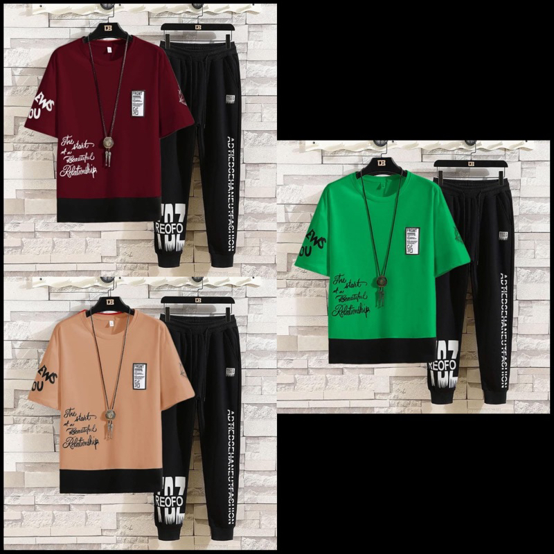 STELAN BAJU KAOS LENGAN PENDEK PRIA SETELAN REO + CELANA JOGGER COWOK