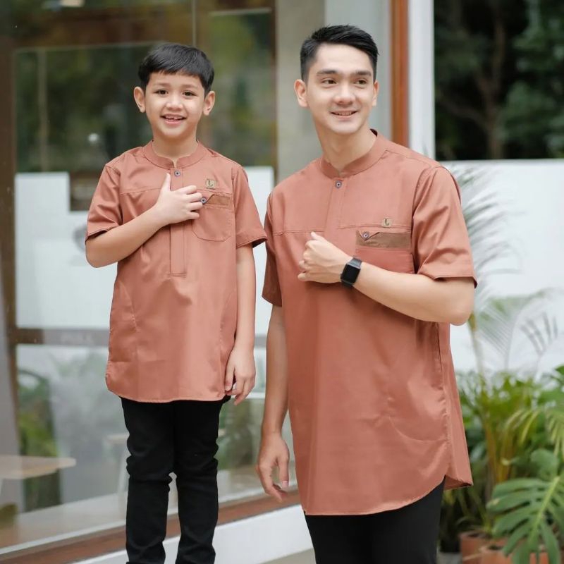 Baju Koko Pria Couple Ayah Anak Warna Merah Bata/Teracota