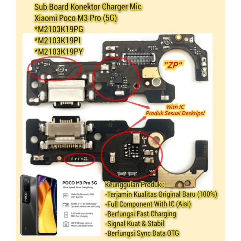 Konektor Charger Mic Xiaomi Poco M3 Pro (5G) With IC (Original Baru 100%)