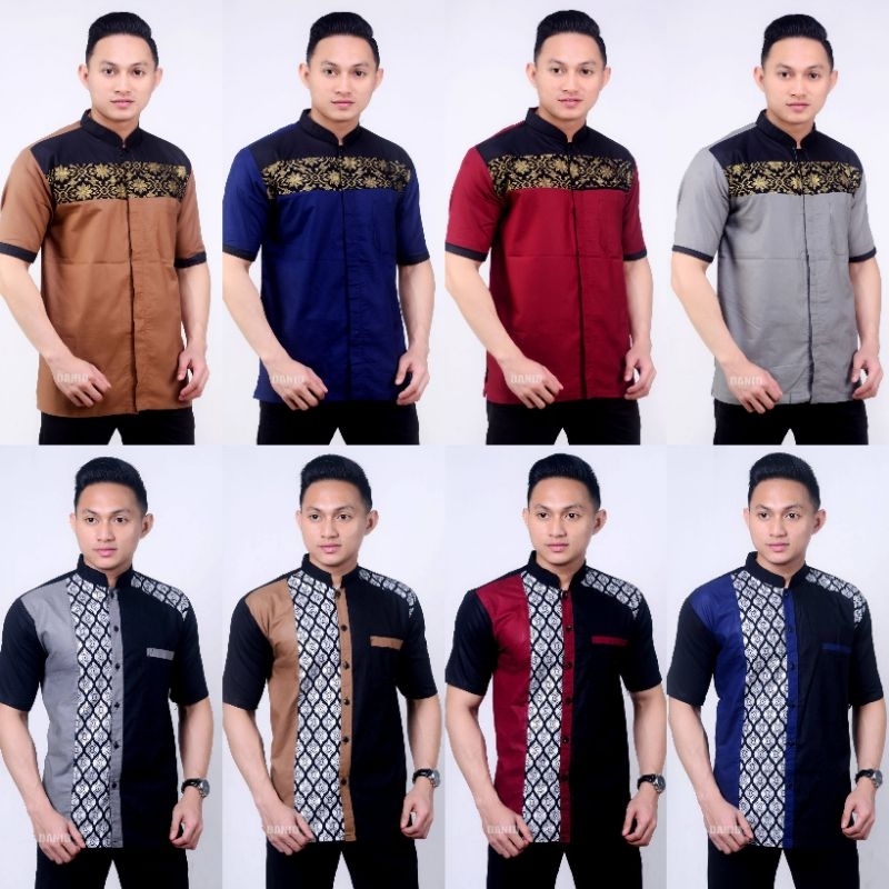 COD [ BAYAR DI TEMPAT ] HEM BATIK PRIA LENGAN PENDEK KOMBINASI BORDIL M L XL