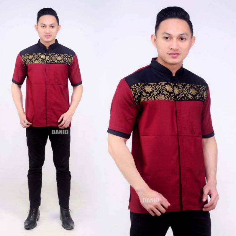 COD [ BAYAR DI TEMPAT ] HEM BATIK PRIA LENGAN PENDEK KOMBINASI BORDIL M L XL