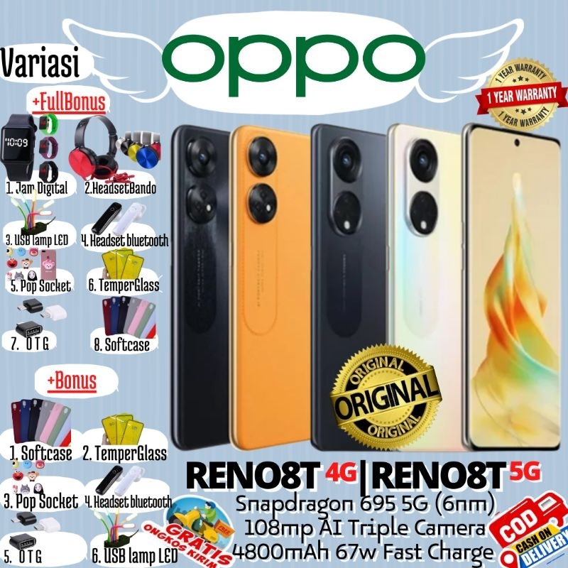 OPPO RENO 8T 4G | RENO8T 5G 8/128GB 8/256GB BARU 100% ORIGINAL GARANSI RESMI