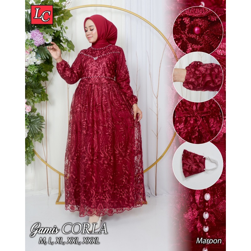 Gamis Kebaya Corla LK / Gamis Tulle Bordir Payet / Gamis Kondangan / Gamis Pesta Mewah