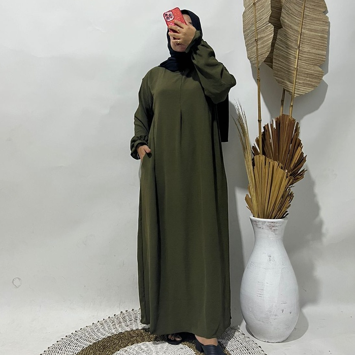 Daster Crinkle LD 125 Lengan Panjang karet Polos Premium Kekinian Busui Friendly
