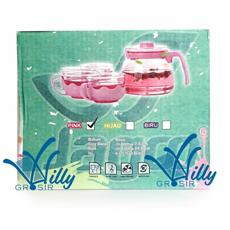 Moci TeaPot Set 5 in 1 Cangkir Kaca Set isi 5