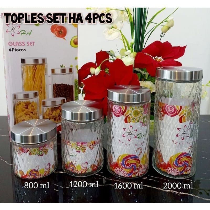 Toples Set 4in1 / Toples Kaca Diamond Set / Toples Jajanan Lebaran / Toples Lebaran Cantik