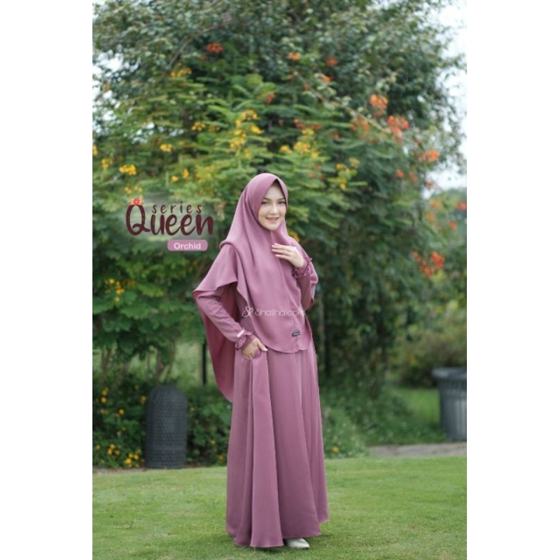 Queen - Shaliha Look Gamis Set Warna Pink Orchid Baju Lebaran Muslim Perempuan Set