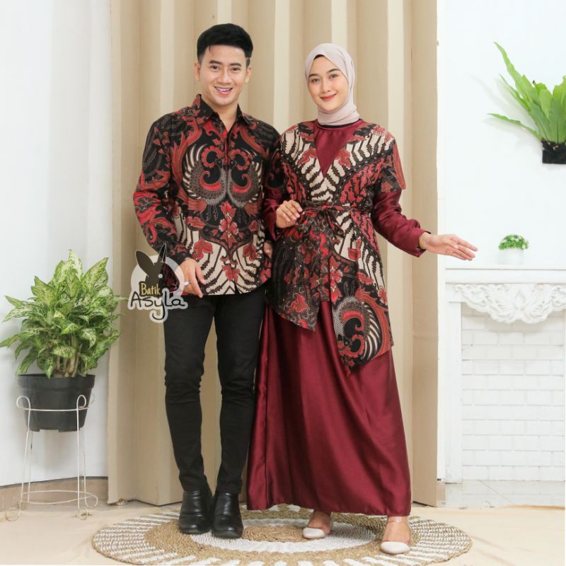 COUPLE BATIK - GAMIS BATIK KATUN KOMBINASI POLOS - GAMIS BATIK SYAR'I - GAMIS BATIK JUMBO - BAJU GAM