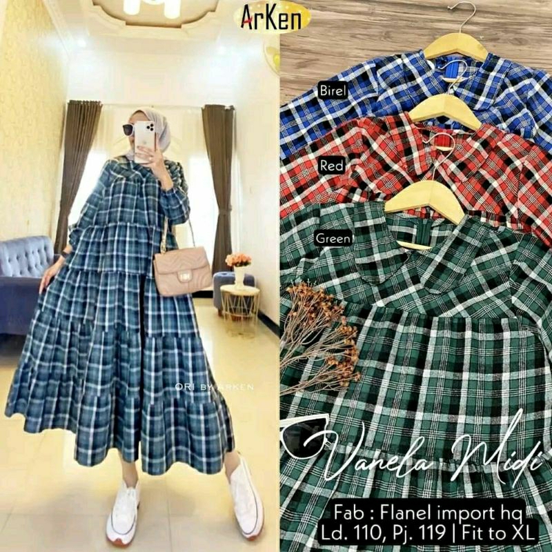 VANELA MIDI DRESS ARMY FLANEL