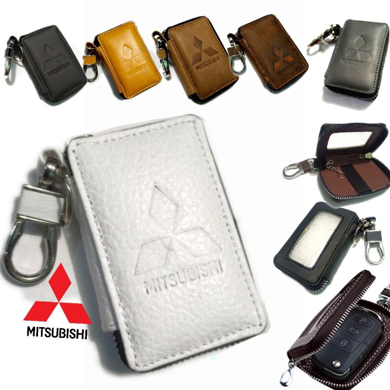 dompet kunci remote keyless mobil Mitsubishi kulit asli transparan dapat STNK Mitsubishi