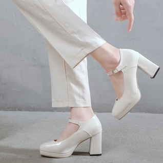 High Heels Wanita Kasual Strap Sendal Hak Tinggi Perempuan 9cm Polos Glossy Sandal Hak Chunky Korean Style SH-050