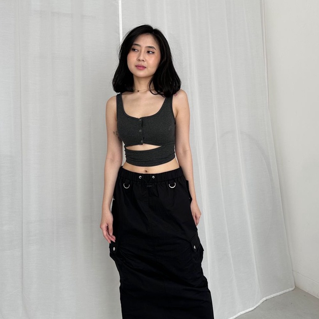 [WEARCAID] Noir Tanktop | Tanktop Wanita | Tanktop Crop Rajut  | Tanktop Knit Korea