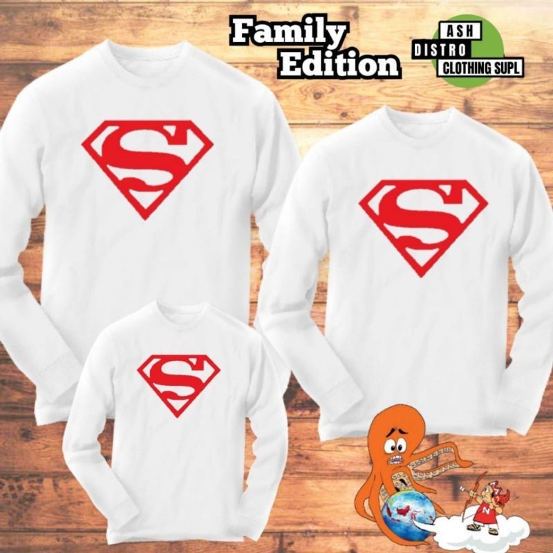 Baju Couple Keluarga / Kaos Lengan Panjang Kapel Ayah Ibu Dan Anak Motif Superhero