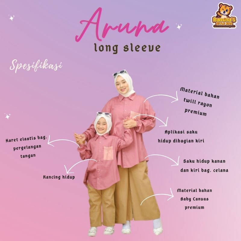 Pre order ‼️Set Couple Mom's n Kids Aruna Long Sleeve by Ramina / Set Couple bisa Cod