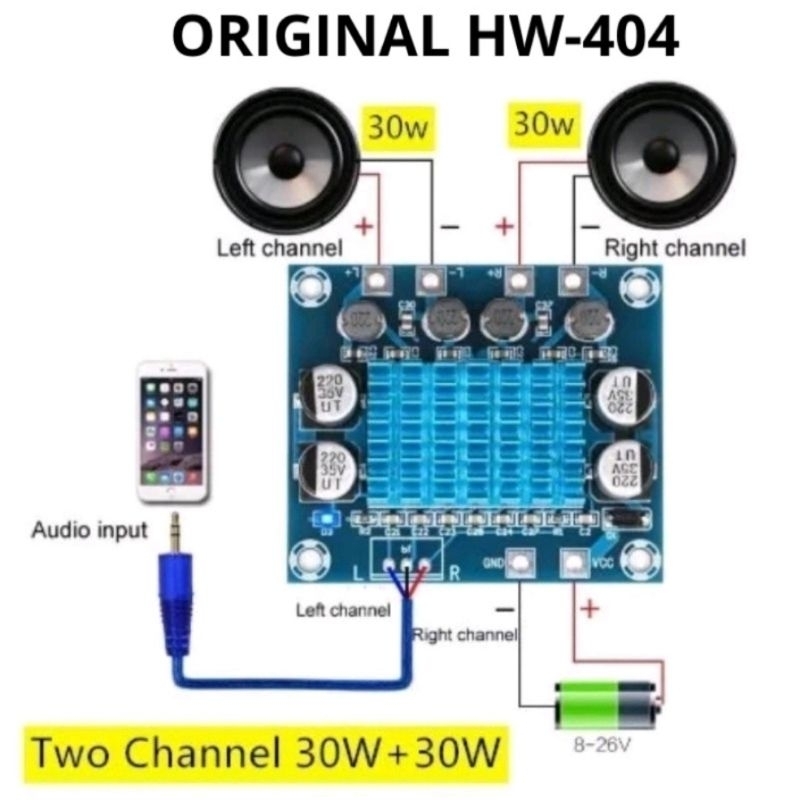 XHA232 Class D Power Amplifier DC Stereo 2 x 30 Watt TPA3110