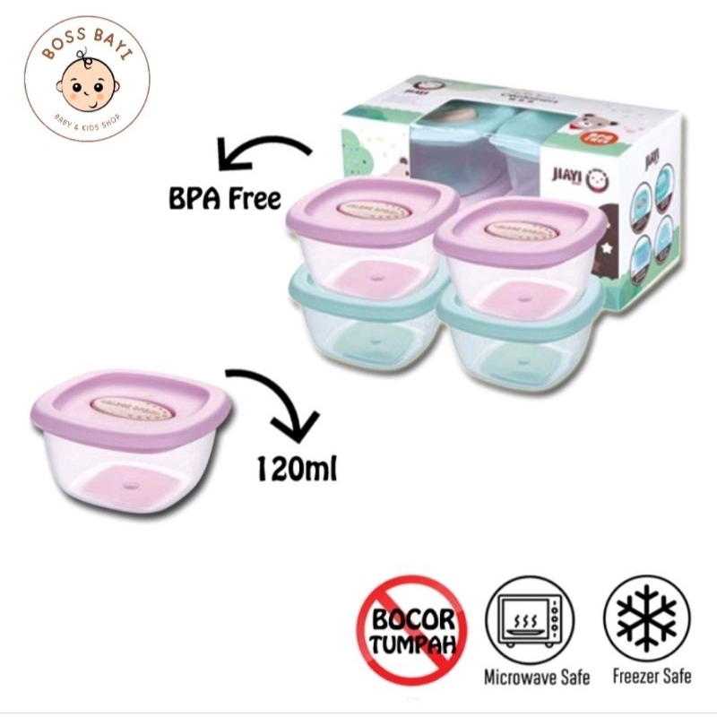 BOSS BAYI - Food Container MPASI / Tempat Penyimpanan Makanan 120ml per set 4pcs