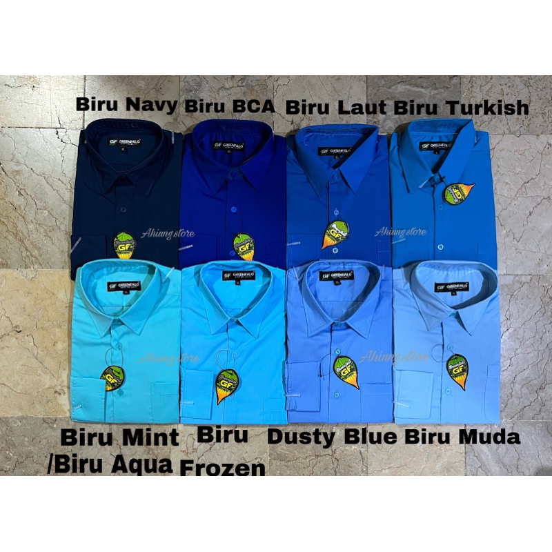 KEMEJA PRIA GREENFALO - KEMEJA POLOS LENGAN PANJANG PRIA WARNA BIRU NAVY / BIRU BCA / BIRU LAUT / BIRU FROZEN / DUSTY BLUE / BIRU MUDA