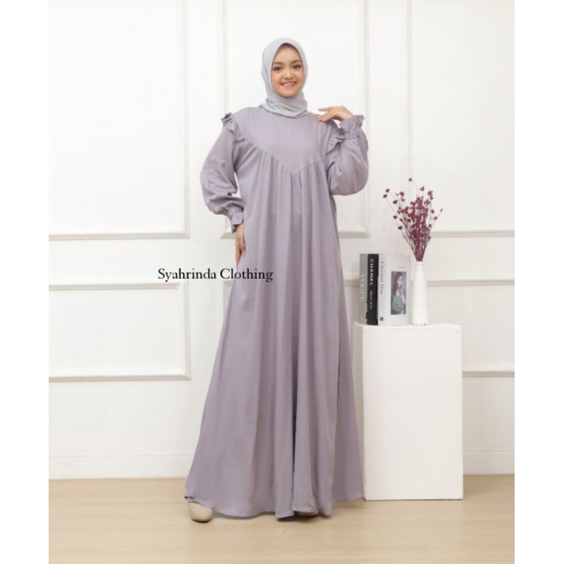 Gamis Polos Twill Rayon Premium Baju Long Dress Wanita Hijab Fashion