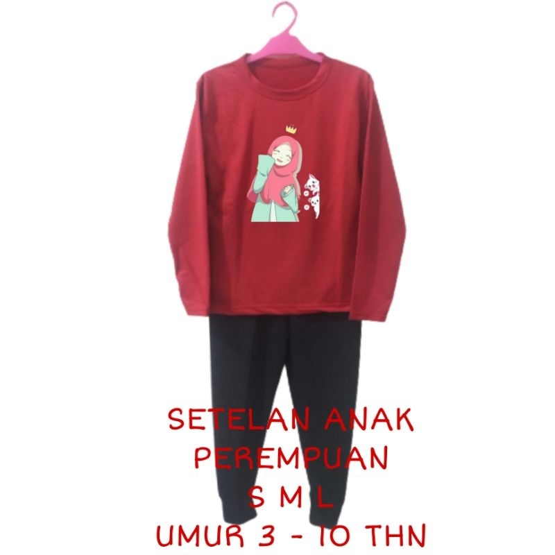 Setelan Anak Perempuan Kaos Lengan panjang dan Celana panjang Terbaru 2022 Stelan Sweater Baju Tidur Santai Anak Cewek Kekinian Murah Korea Style Size S 4 5 6 Tahun M 7 8 Tahun L 9 10 Tahun Boneka Hijab