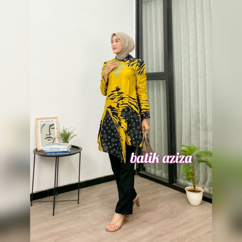 Tunik Batik Modern Wanita Lengan Panjang Model Puffy Tunik Mustika by Batik Aziza