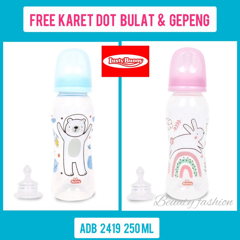 Botol Susu Elastis Lusty Bunny 60ml,120,250  karet dot Bulat &amp;Gepeng BPA free  desain animal lucu